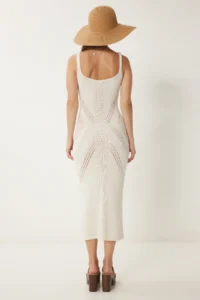 Happiness İstanbul Women's Cream Openwork Strappy Summer Knitwear Dress - Image 5