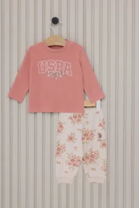 US Polo Assn. Licensed  Flower USPA Baby Girl 2 Sets Bottom Top Set