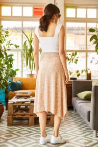 Olalook Women Beige Asymmetric Patterned Skirt - Image 4