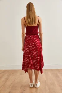 Olalook Women's Tiny Floral Red Asymmetrical Patterned Skirt - Image 5
