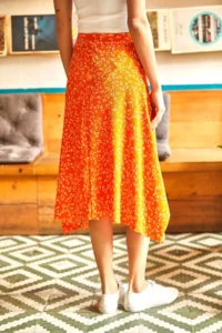 Olalook Women Oranj Asymmetric Patterned Skirt - Image 4