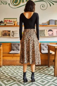 Olalook Women's Mink Zebra Waist Elastic Suede Textured Bell Skirt - Image 2