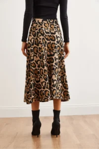 Olalook Women's Leopard Stone Elastic Waist Suede Textured Bell Skirt - Image 6