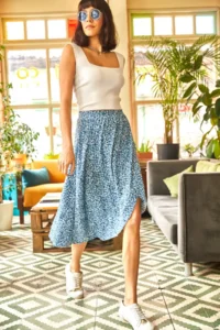Olalook Women's Indigo Little Daisy Wrap Skirt