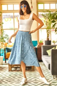 Olalook Women's Indigo Little Daisy Wrap Skirt - Image 3