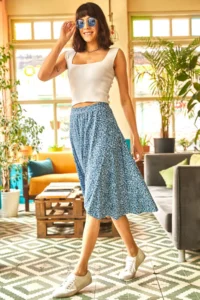 Olalook Women's Indigo Little Daisy Wrap Skirt - Image 4