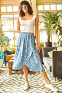 Olalook Women's Indigo Little Daisy Wrap Skirt - Image 5