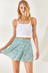 Olalook Women's Floral Mint Green Camisole Skirt with Shorts