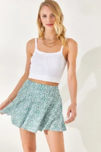 Olalook Women's Floral Mint Green Camisole Skirt with Shorts - Image 3