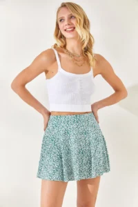 Olalook Women's Floral Mint Green Camisole Skirt with Shorts - Image 4