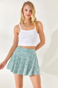 Olalook Women's Floral Mint Green Camisole Skirt with Shorts - Image 5