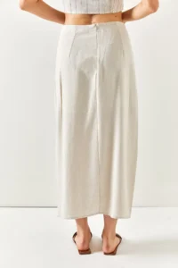 Olalook Women's Ecru 2 Piece Accessory Detailed Linen Skirt - Image 8