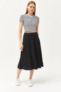 Olalook Women's Black Elastic Waist Flowy Twist Skirt - Image 2