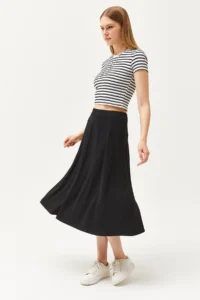 Olalook Women's Black Elastic Waist Flowy Twist Skirt - Image 6