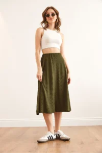 Olalook Women's Khaki Elastic Waist Flowy Twist Skirt - Image 4
