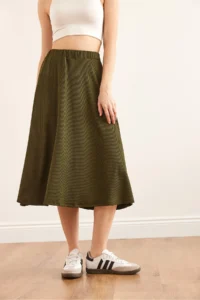 Olalook Women's Khaki Elastic Waist Flowy Twist Skirt - Image 5