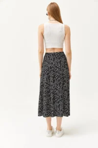 Olalook Women's Japanese Black Elastic Waist Patterned Long Skirt - Image 7
