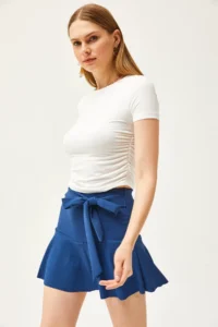 Olalook Women's Indigo Shorts Belted Mini Knitted Skirt - Image 4
