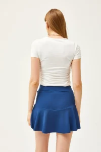 Olalook Women's Indigo Shorts Belted Mini Knitted Skirt - Image 6