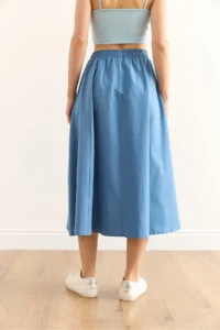 Olalook Women's Indigo Pocketed Elastic Waist Midi Woven Bell Skirt - Image 8