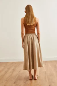 Olalook Women's Stone Pocket Elastic Waist Midi Woven Bell Skirt - Image 8