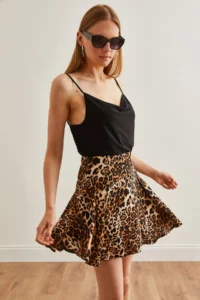 Olalook Women's Leopard Black Woven Viscose Mini Skirt with Shorts - Image 4