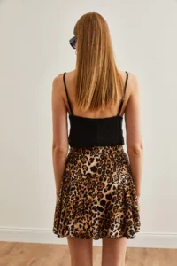 Olalook Women's Leopard Black Woven Viscose Mini Skirt with Shorts - Image 6