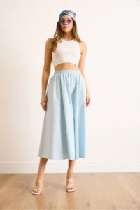 Olalook Women's Baby Blue Elastic Waist Parachute Bell Skirt - Image 2