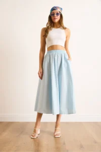 Olalook Women's Baby Blue Elastic Waist Parachute Bell Skirt - Image 3