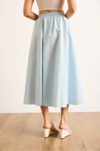 Olalook Women's Baby Blue Elastic Waist Parachute Bell Skirt - Image 6