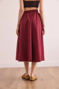 Olalook Women's Claret Red Elastic Waist Parachute Bell Skirt - Image 6
