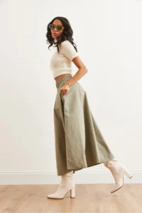 Olalook Women's Khaki Elastic Waist Parachute Bell Skirt - Image 4