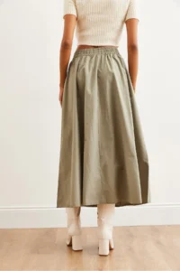 Olalook Women's Khaki Elastic Waist Parachute Bell Skirt - Image 6