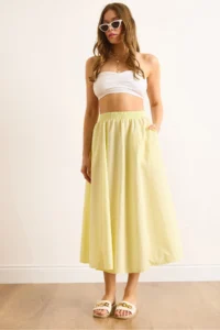 Olalook Women's Yellow Elastic Waist Parachute Bell Skirt