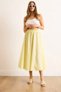 Olalook Women's Yellow Elastic Waist Parachute Bell Skirt - Image 2