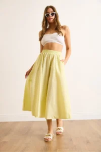Olalook Women's Yellow Elastic Waist Parachute Bell Skirt - Image 3