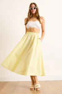Olalook Women's Yellow Elastic Waist Parachute Bell Skirt - Image 4
