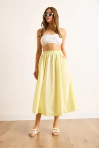 Olalook Women's Yellow Elastic Waist Parachute Bell Skirt - Image 5
