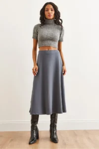 Olalook Women's Smoked Soft Textured Modal Effect Bell Skirt - Image 2