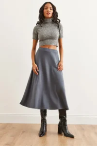 Olalook Women's Smoked Soft Textured Modal Effect Bell Skirt - Image 3