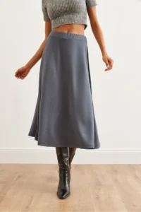 Olalook Women's Smoked Soft Textured Modal Effect Bell Skirt - Image 4