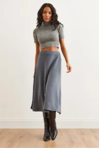Olalook Women's Smoked Soft Textured Modal Effect Bell Skirt - Image 5
