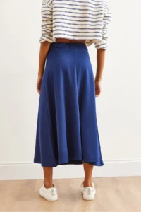 Olalook Women's Navy Blue Soft Textured Modal Effect Bell Skirt - Image 6