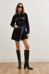 Olalook Women's Black Denim Button Detailed Chanel Shorts Skirt - Image 2