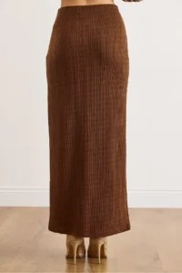Olalook Women's Bitter Brown Elastic Waist Buttoned Slit Long Skirt - Image 2