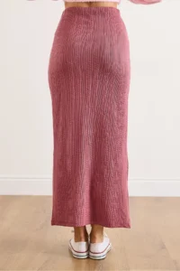 Olalook Women's Dusty Rose Elastic Waist Buttoned Slit Long Skirt - Image 2
