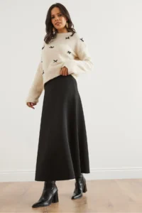 Olalook Women Black Maxi flared Puf Scuba Skirt - Image 3