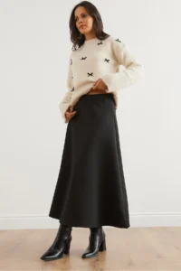Olalook Women Black Maxi flared Puf Scuba Skirt - Image 5