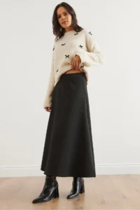 Olalook Women Black Maxi flared Puf Scuba Skirt - Image 6