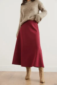 Olalook Women Burgundy Maxi flared Puf Scuba Skirt - Image 5